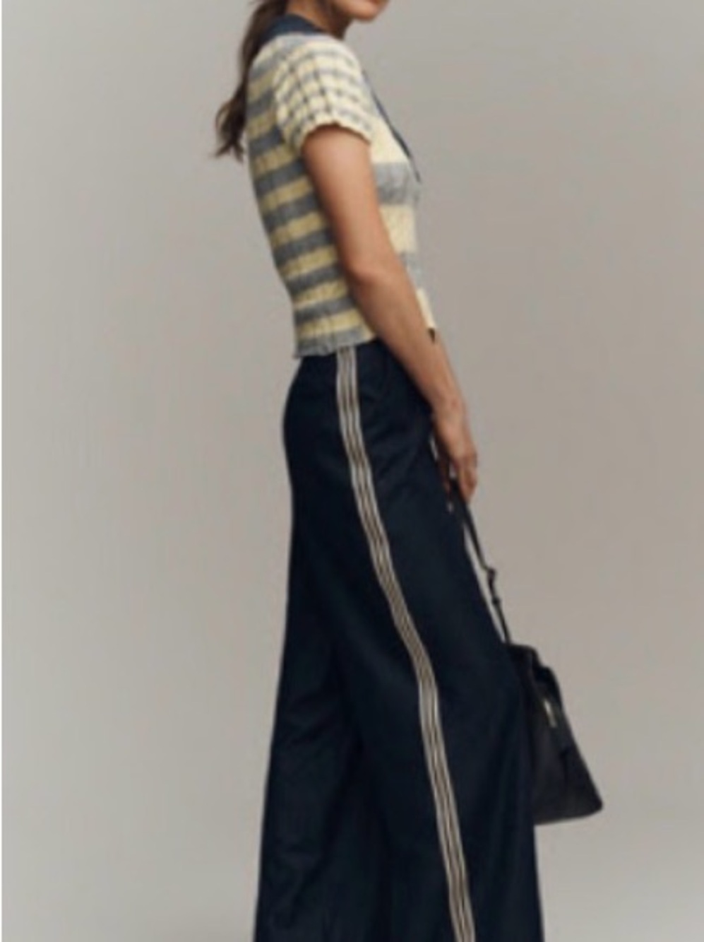 bishop + young Black Wide-Leg Track Trousers with White Side Stripes